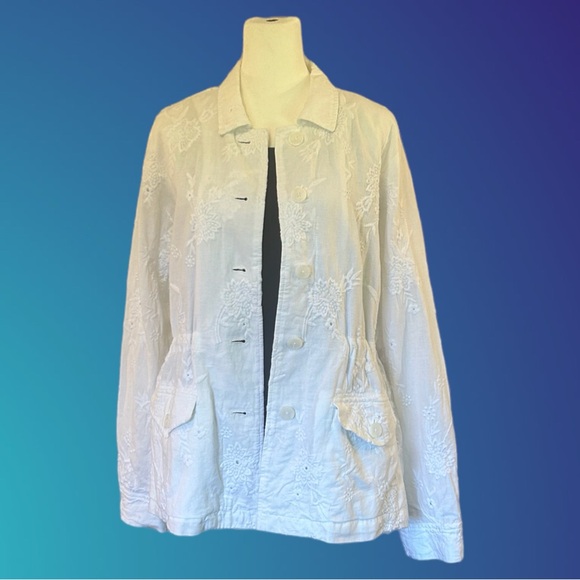 J JILL lightweight linen & cotton eyelet jacket, Sz S - Picture 3 of 10